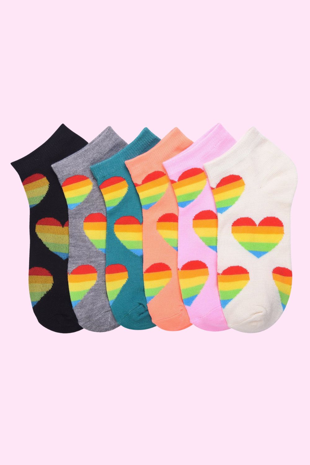 12 Pair Women Socks | Rainbow Heart